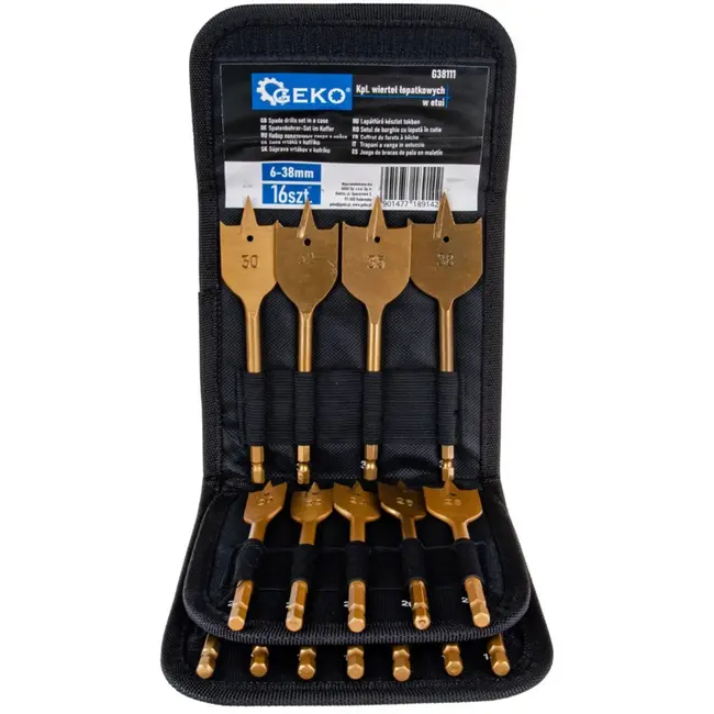 GEKO 16-delige spadeboorenset - 6-38 mm - Voor hout en kunststof - Inclusief opbergkoffer