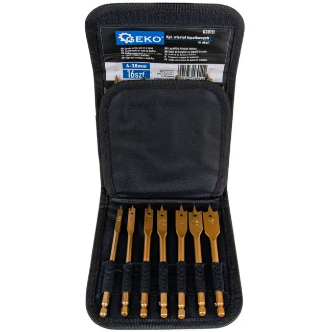 GEKO 16-delige spadeboorenset - 6-38 mm - Voor hout en kunststof - Inclusief opbergkoffer