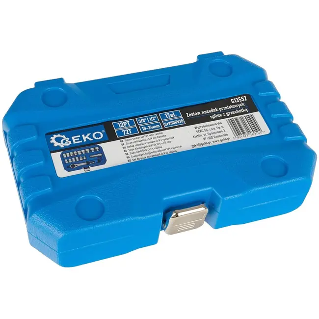 GEKO 17-delige spline dopsleutelset - CrV staal - Met ratel en adapters - 10-24 mm
