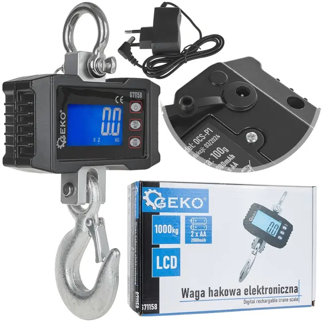 GEKO Digitale kraanweegschaal - Oplaadbaar - 1000 kg capaciteit - Klasse III nauwkeurigheid - Compact ontwerp