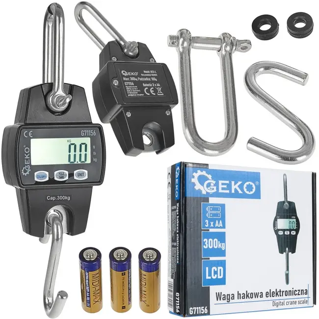 GEKO Elektronische hangweegschaal - 300 kg capaciteit - LCD display - Compact ontwerp