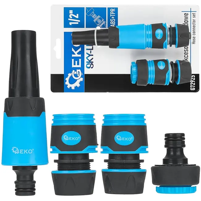 GEKO 4-delige tuinslangkoppeling set - verstelbare sproeikop - antislip grip - duurzaam kunststof