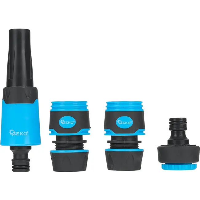 GEKO 4-delige tuinslangkoppeling set - verstelbare sproeikop - antislip grip - duurzaam kunststof