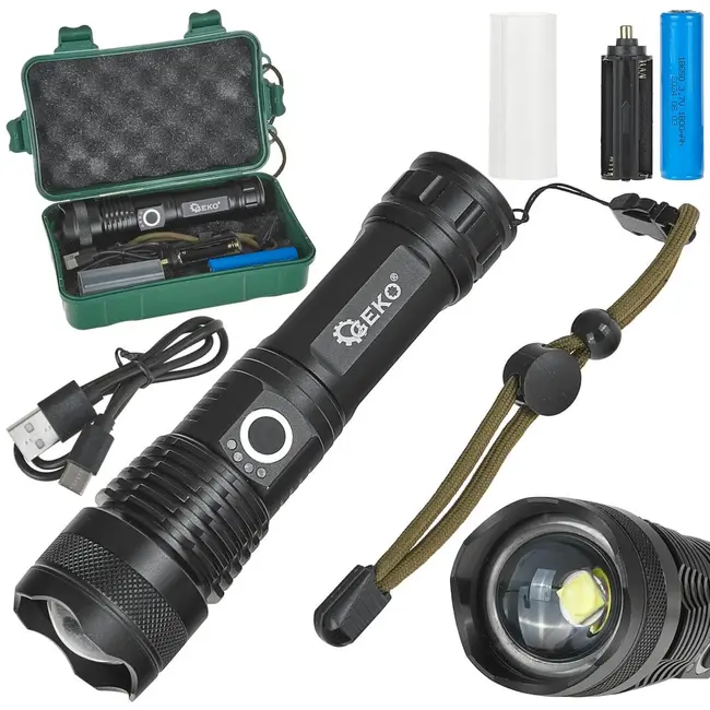 GEKO Tactische LED-zaklamp - 15W - 1500 lumen - Telescopische zoom - IPX8 waterdicht