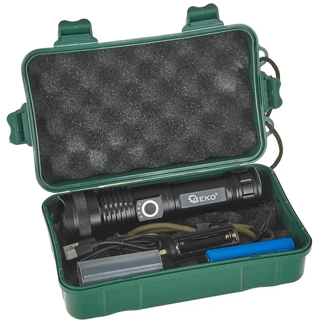 GEKO Tactische LED-zaklamp - 15W - 1500 lumen - Telescopische zoom - IPX8 waterdicht