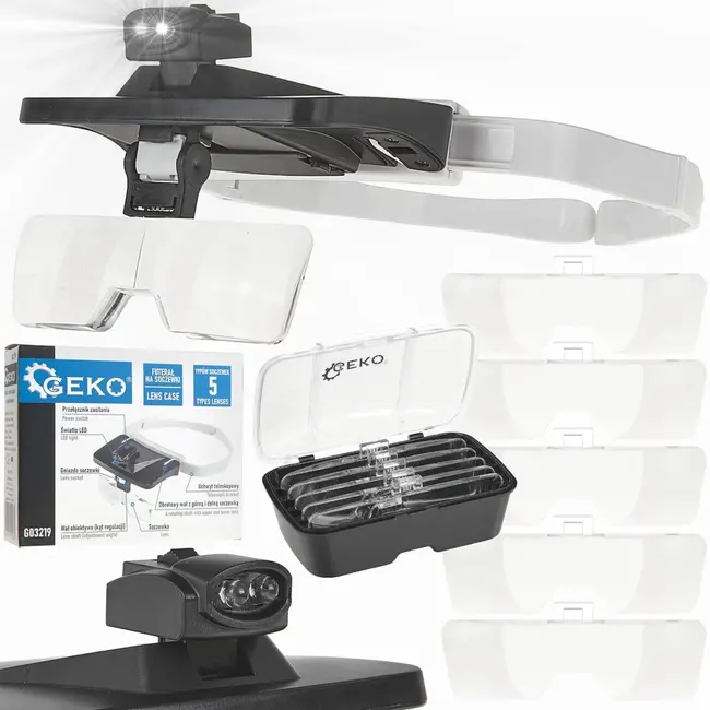 GEKO Vergrootglas met LED-verlichting - 5 verwisselbare lenzen - Lichtgewicht en verstelbaar ontwerp