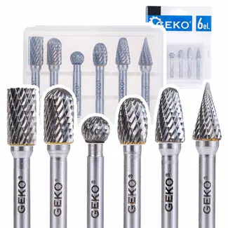 GEKO Tungsten carbide frezenset - 6 stuks - veelzijdige vormen - hoge duurzaamheid - 6 mm schacht