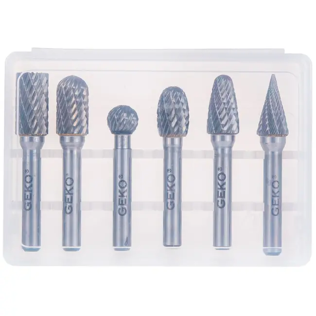 GEKO Tungsten carbide frezenset - 6 stuks - veelzijdige vormen - hoge duurzaamheid - 6 mm schacht