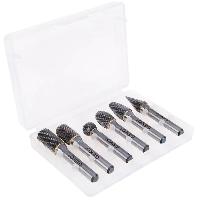 GEKO Tungsten carbide frezenset - 6 stuks - veelzijdige vormen - hoge duurzaamheid - 6 mm schacht