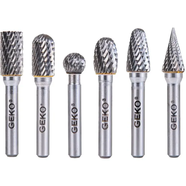 GEKO Tungsten carbide frezenset - 6 stuks - veelzijdige vormen - hoge duurzaamheid - 6 mm schacht