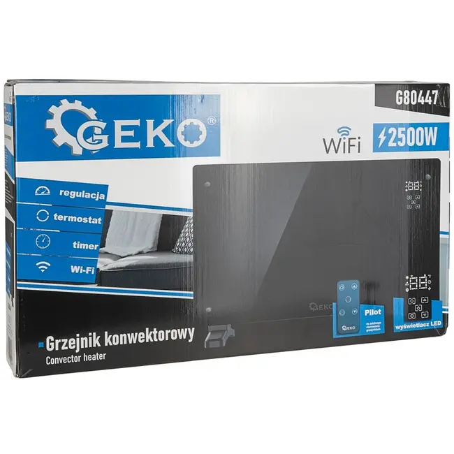 GEKO Stijlvolle elektrische convectorverwarming - 2500W - WiFi & afstandsbediening - zwart