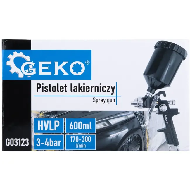 GEKO HVLP verfspuitpistool - 4 verwisselbare nozzles - 600 ml capaciteit - 3-4 bar werkdruk