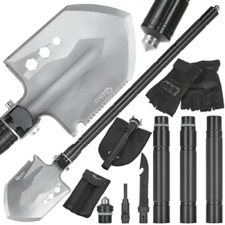 GEKO Opvouwbare survival schep - multifunctioneel - zwart - verstelbare lengte - inclusief accessoires