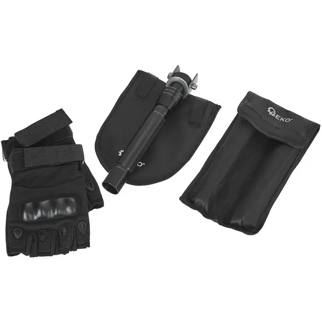 GEKO Opvouwbare survival schep - multifunctioneel - zwart - verstelbare lengte - inclusief accessoires