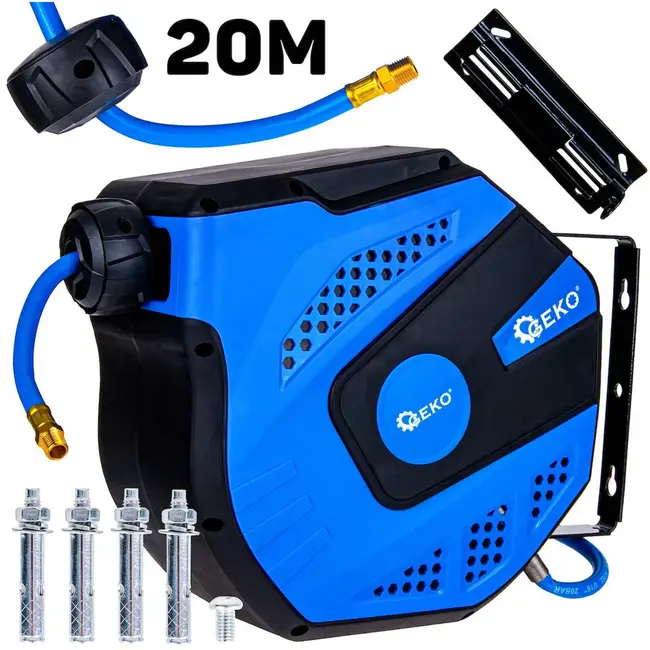 GEKO Luchtslang op haspel - 20m - PVC - Hoge druk - Wandmontage