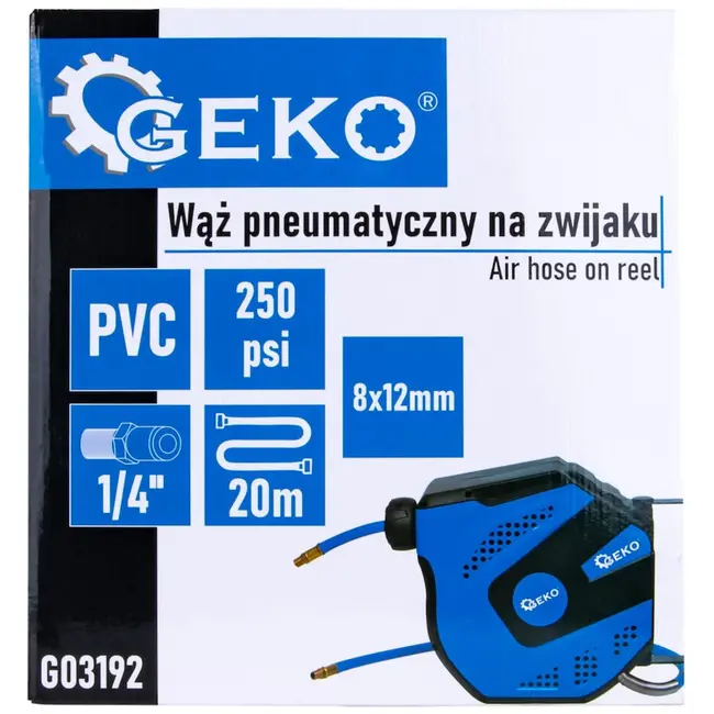 GEKO Luchtslang op haspel - 20m - PVC - Hoge druk - Wandmontage