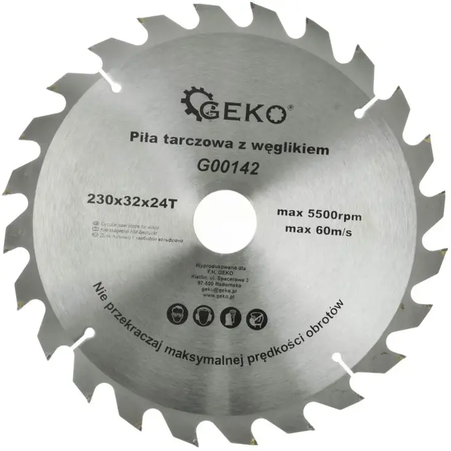 GEKO Cirkelzaagblad - TCT - 230 mm - 24 Tanden - Voor Houtbewerking