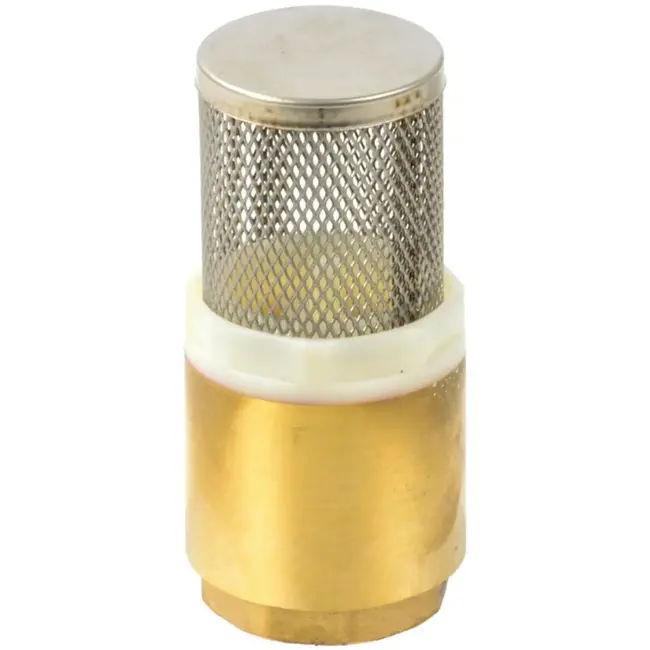 GEKO Voetklep met zeef - messing - 1" aansluiting - roestvrijstalen veer