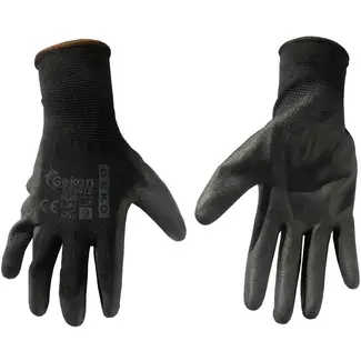 GEKO Katoenen werkhandschoenen - PU-coating - Slijtvast - Ademend - Maat 9 - Zwart - 12 stuks