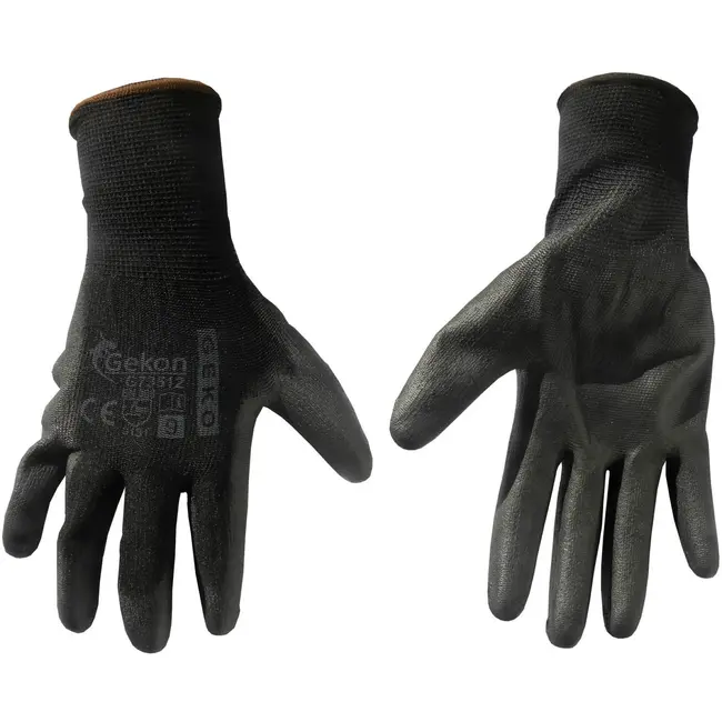 GEKO Katoenen werkhandschoenen - PU-coating - Slijtvast - Ademend - Maat 9 - Zwart - 12 stuks