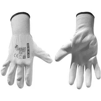GEKO Katoenen werkhandschoenen - PU coating - maat 10 - wit - 12 stuks