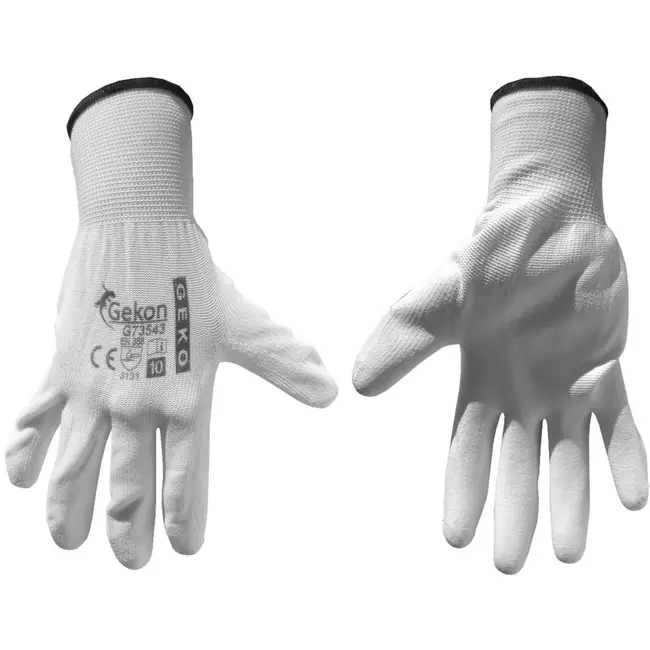 GEKO Katoenen werkhandschoenen - PU coating - maat 10 - wit - 12 stuks