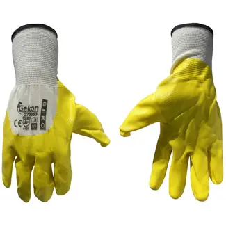 GEKO Katoenen werkhandschoenen - nitril coating - maat 9 - wit-grijs - 12 stuks