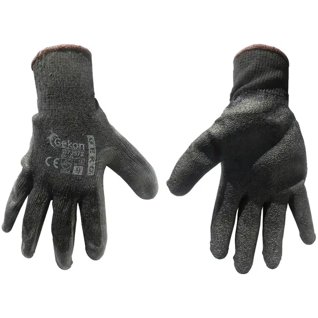 GEKO Katoenen werkhandschoenen - latex coating - maat 9 - zwart - 12 stuks