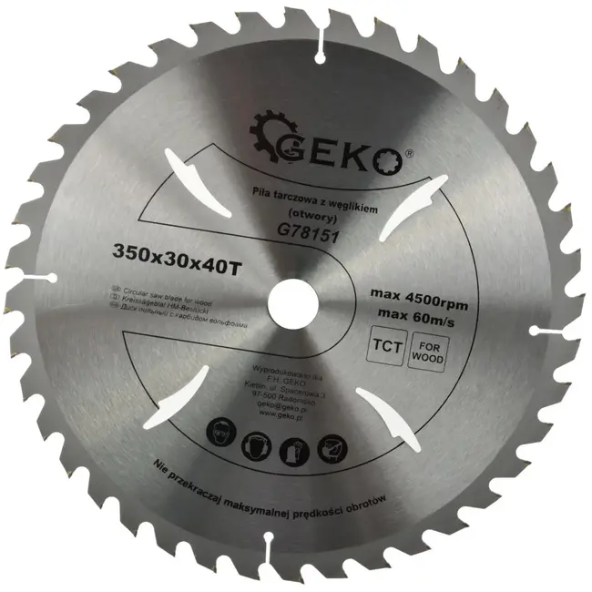 GEKO Cirkelzaagblad - Houtbewerking - Koelgaten - 350 mm - 40 Tanden