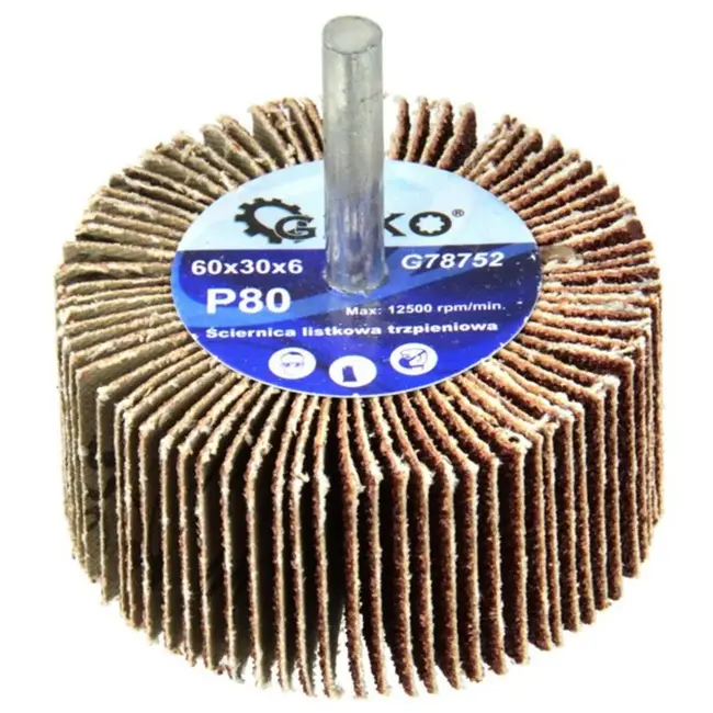 GEKO Abrasieve lamellenwiel - P80 korrel - 60x30 mm - 6 mm schacht