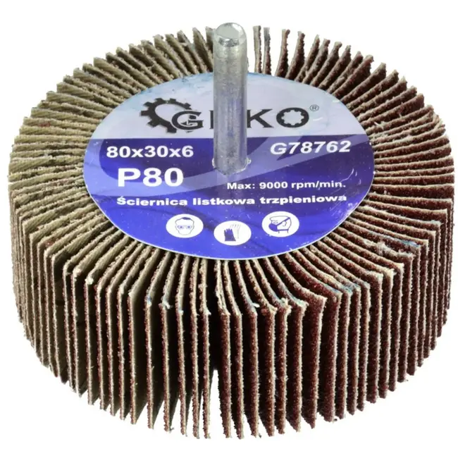 GEKO Abrasieve lamellenschijf - P80 korrel - 80x30 mm - 6 mm as - Aluminiumoxide
