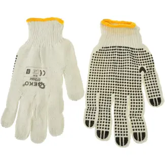 GEKO Witte katoenen werkhandschoenen met zwarte PVC-stippen - universele maat - 12 stuks