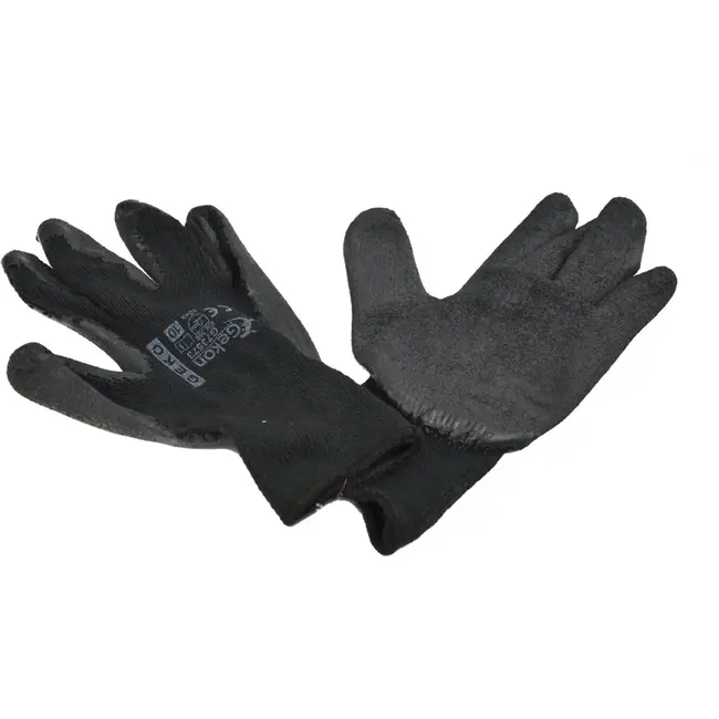GEKO Katoenen werkhandschoenen - latex coating - maat 10 - zwart - 12 stuks