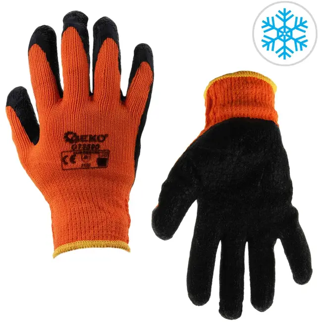 GEKO Acryl gevoerde winterhandschoenen - Latex coating - Slijtvast - Maat 9 - Oranje - 12 stuks