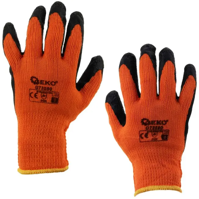 GEKO Acryl gevoerde winterhandschoenen - Latex coating - Slijtvast - Maat 9 - Oranje - 12 stuks