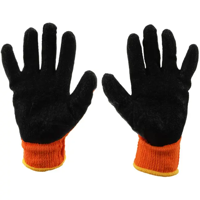 GEKO Acryl gevoerde winterhandschoenen - Latex coating - Slijtvast - Maat 9 - Oranje - 12 stuks