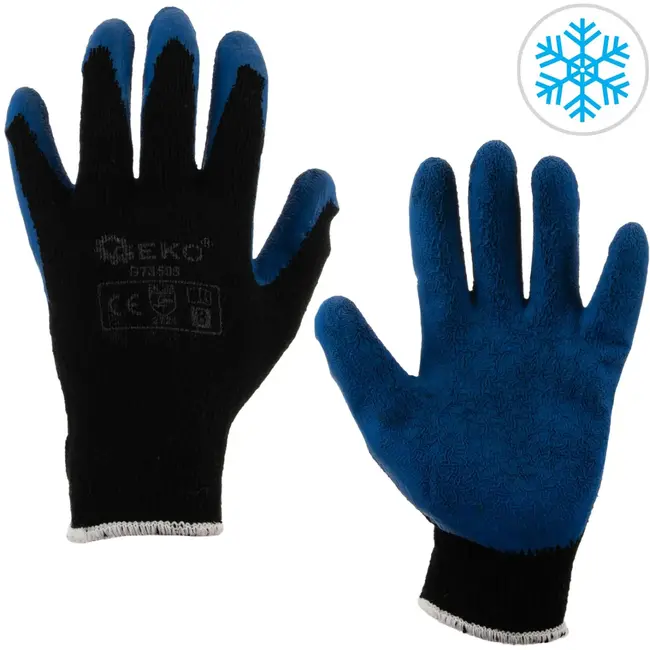 GEKO Winterhandschoenen - Latex gecoat - Slijtvast - Maat 8 - Blauw - 12 stuks