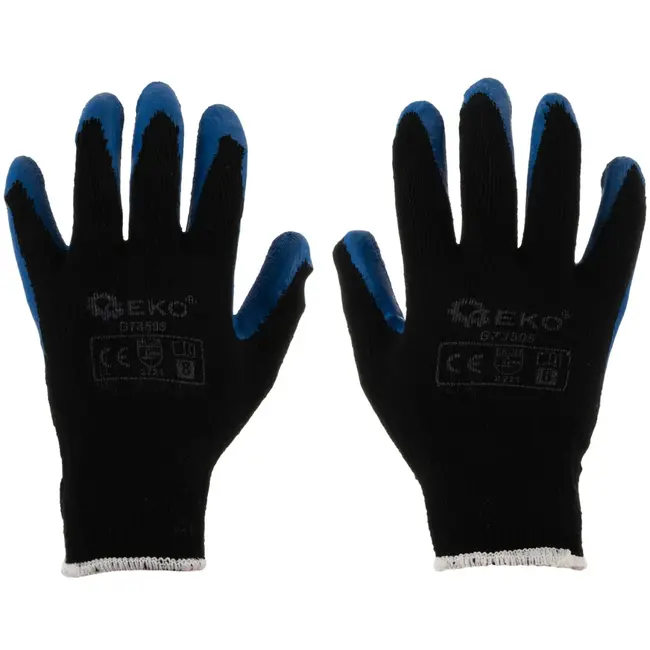 GEKO Winterhandschoenen - Latex gecoat - Slijtvast - Maat 8 - Blauw - 12 stuks