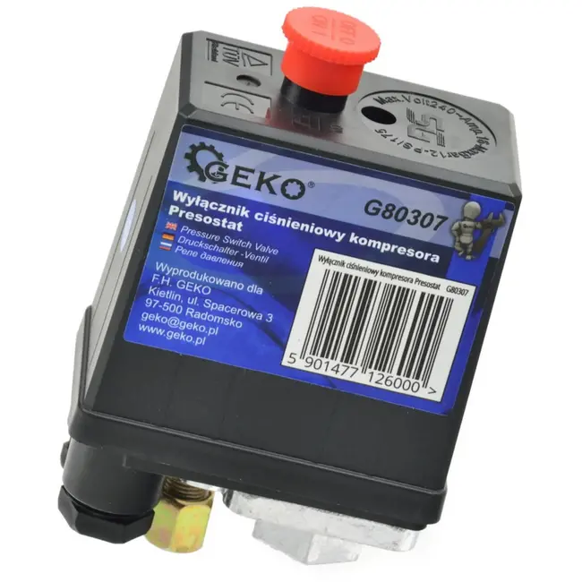 GEKO Drukschakelaar voor luchtcompressoren - Instelbaar - Max. 12 bar - 240V - 16A