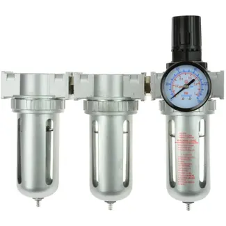 GEKO 3-traps luchtfilter met drukregelaar en droger - polycarbonaat - tot 60°C - 1/2" aansluiting
