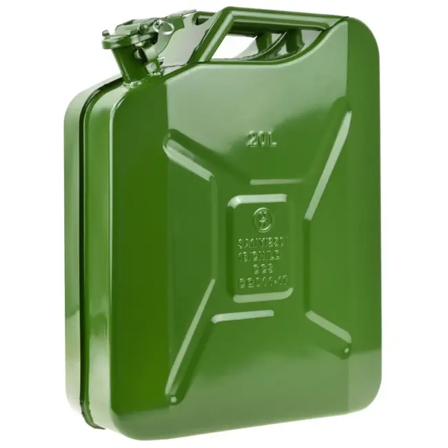 GEKO Verticale metalen jerrycan - 20L - olijfgroen - robuust staal - veilige sluiting