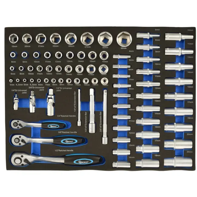 GEKO 80-delige doppenset - veelzijdige maten - 6-punts ontwerp - robuuste ratels - uitgebreide accessoires