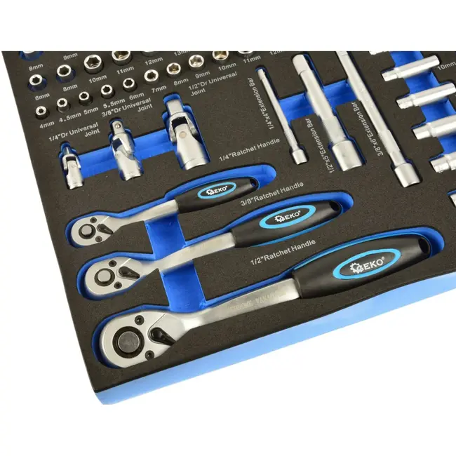 GEKO 80-delige doppenset - veelzijdige maten - 6-punts ontwerp - robuuste ratels - uitgebreide accessoires