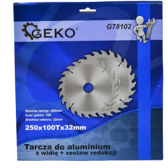 GEKO Zaagblad voor aluminium - 250 mm - 100 tanden - Inclusief reductieringen