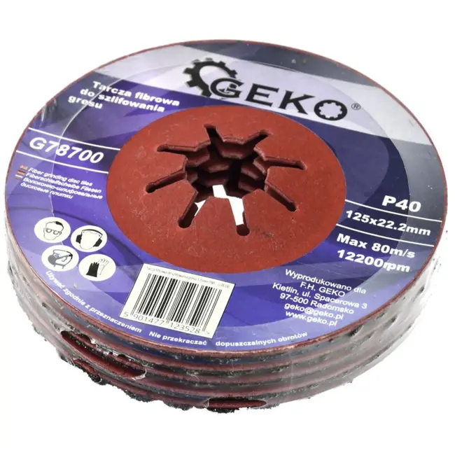 GEKO Coarse fiber schijf - 125 mm - P40 korrel - siliconen carbide - voor natuursteen - 10 stuks