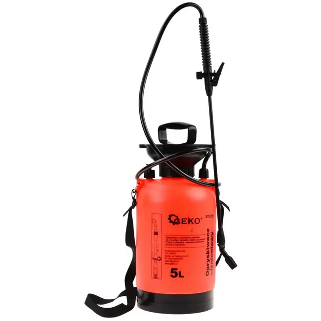 GEKO Handmatige drukspuit - 5L - Oranje - Veiligheidsklep - Verstelbare riem