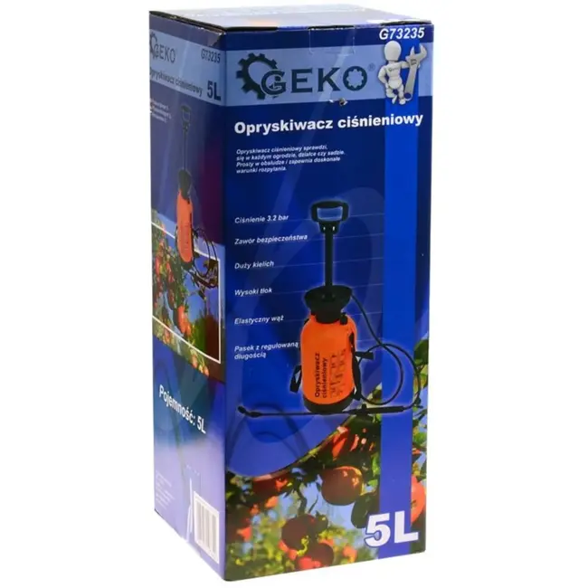 GEKO Handmatige drukspuit - 5L - Oranje - Veiligheidsklep - Verstelbare riem