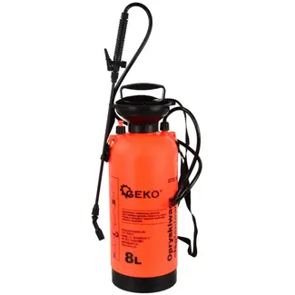 GEKO Handmatige drukspuit - 8L - Oranje - Veiligheidsventiel - Verstelbare riem