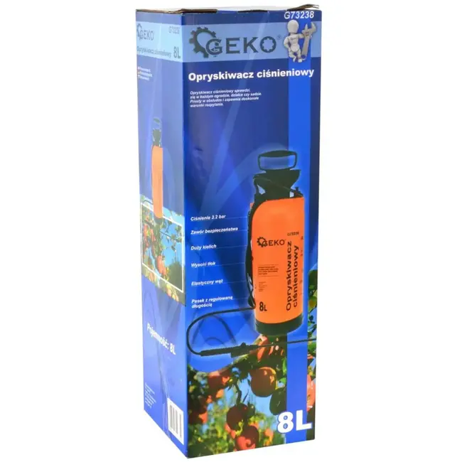 GEKO Handmatige drukspuit - 8L - Oranje - Veiligheidsventiel - Verstelbare riem