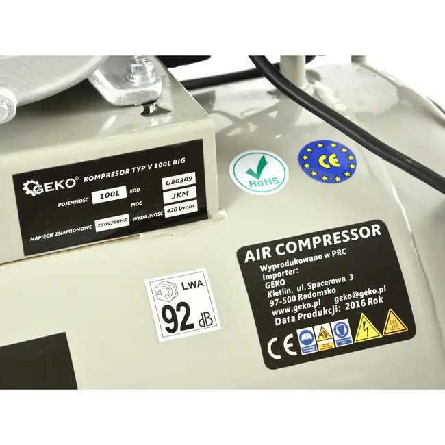 GEKO 100L luchtcompressor - V-Twin - 9 bar - 390 L/min - robuust ontwerp